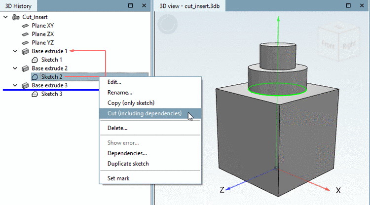 Cut (including dependencies)