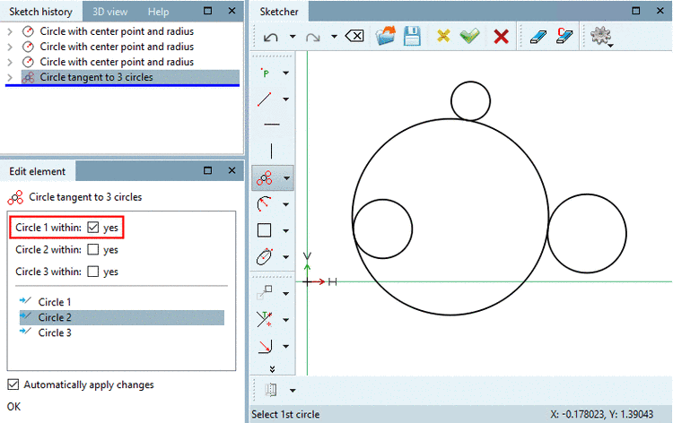 Example: Circle 1 inside the tangent circle