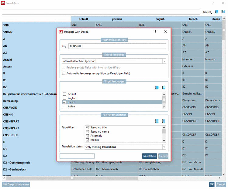 Dialog "Translate with DeepL"