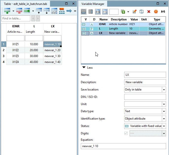 Result: Variable LX with NB as value