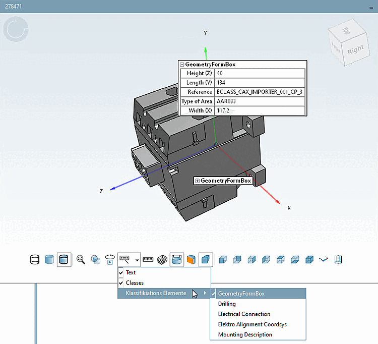 Classification elements the option GeometryFormBox
