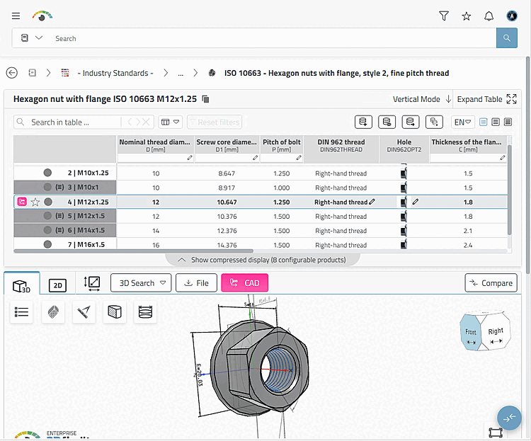 Product table of "ISO 10663" is displayed