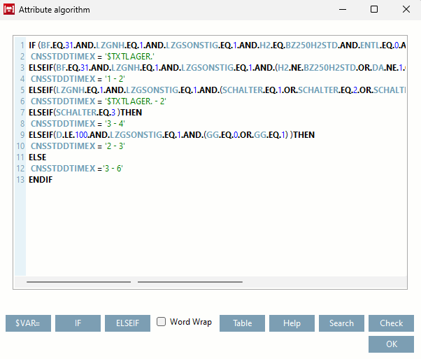 Feature algorithm [Attribute algorithm] dialog box