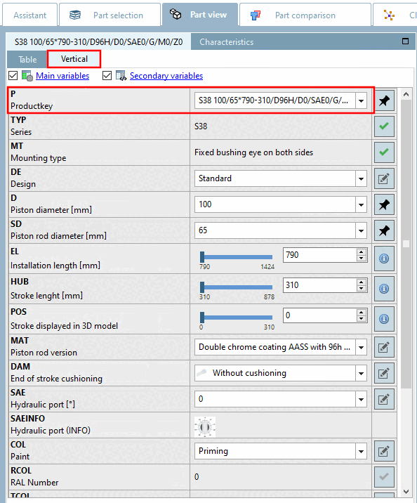 PARTdataManager: List field selection for "Product key"