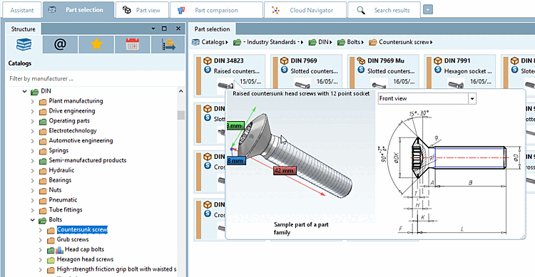 Example: 3D tooltip [3D Tooltip] + technical information [Technical details] in Symbols mode