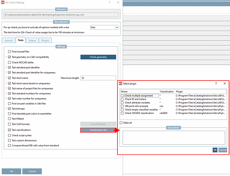 "Classification list [Classification list] " on the " Tests " tab page