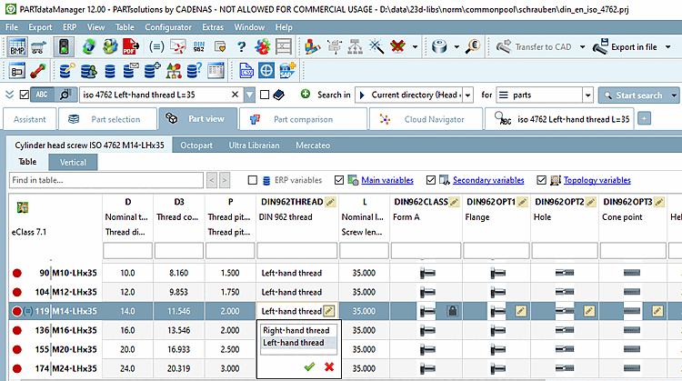 Part view: Searched value set