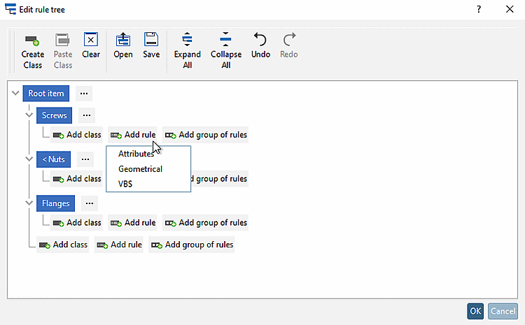 "Add rule" selection options