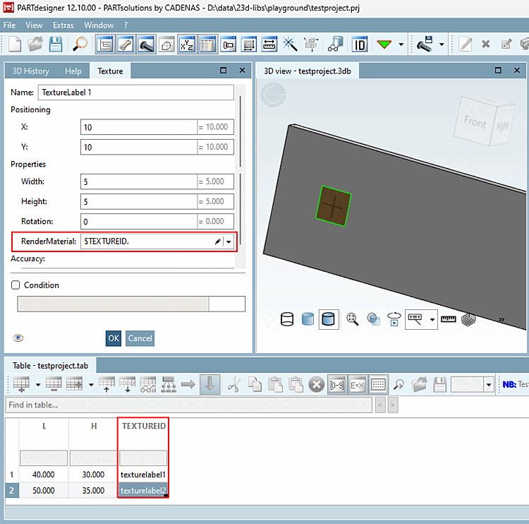 Docking window texture [Texture] with a variable as RenderMaterial