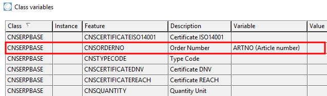 Edit project -> General tab -> Classification menu item -> Characteristics (CNS) -> Class variables dialog