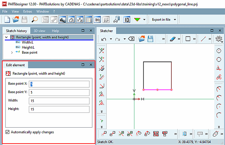 Docking window "Edit element [Edit element] "