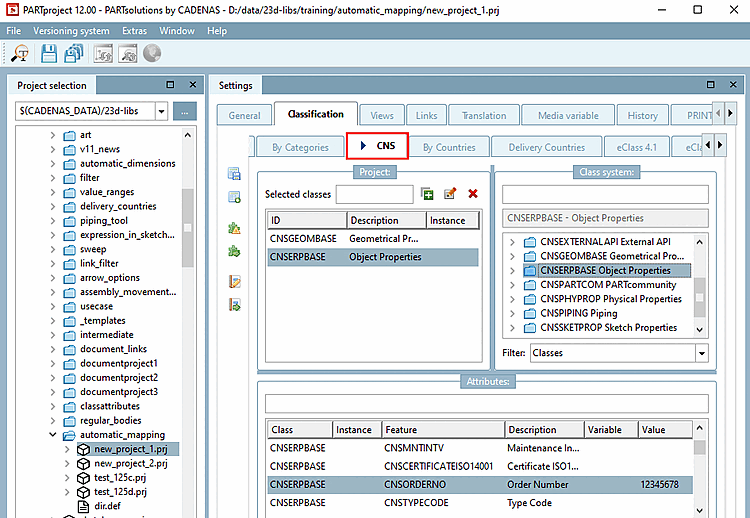 The part is classified in the CNS classification with the order number by default.