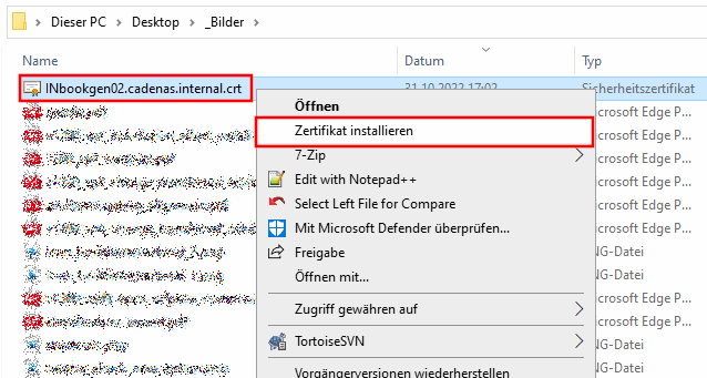 Zertifikat installieren