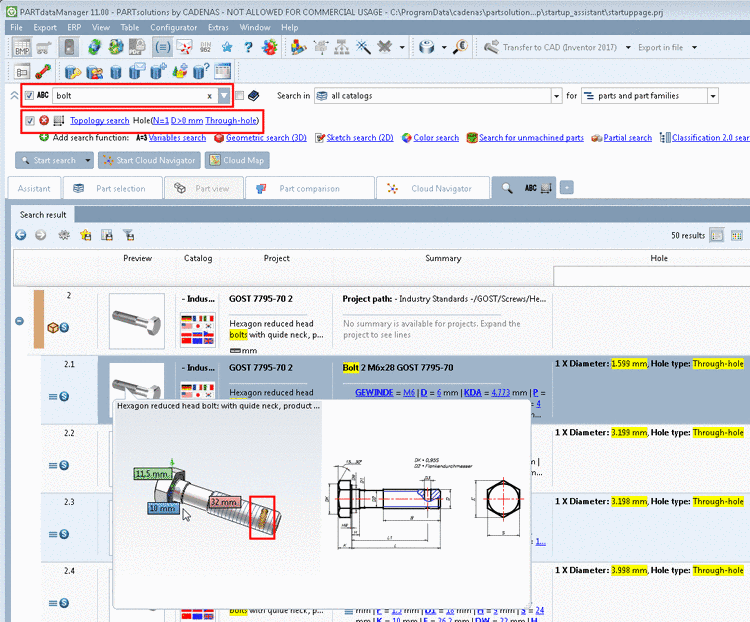 Example: All search methods and filter are displayed.
