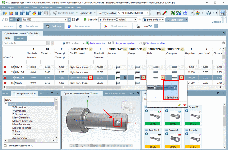 PARTdataManager value range selection exemplified with ISO 4762