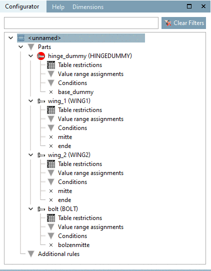 Docking window "Configurator"