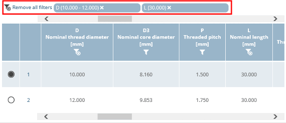 Table filtered (D and L)