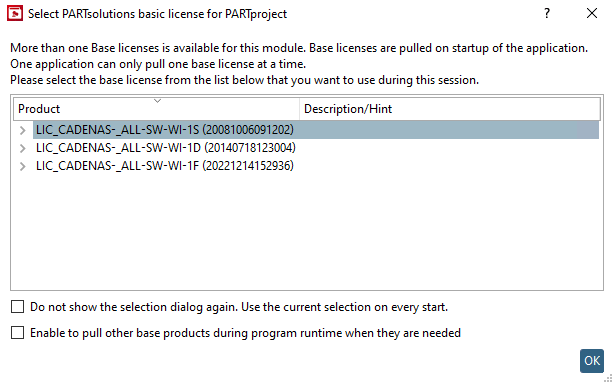 Example: Selection dialog at module start