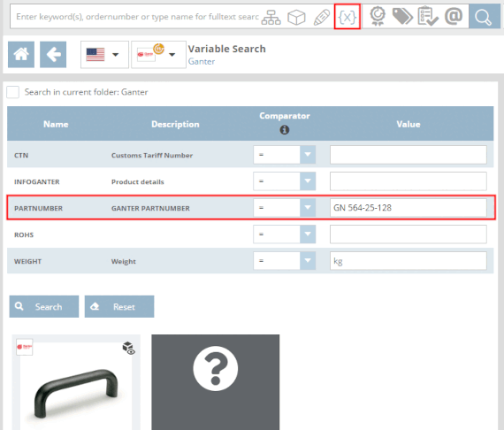 Variable search with "PARTNUMBER" as an example