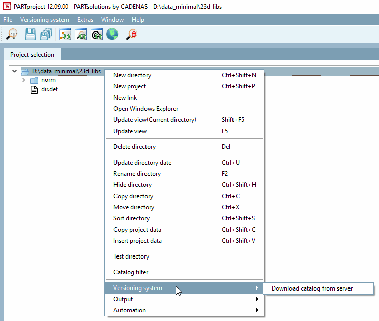 Context menu at 23d-libs level