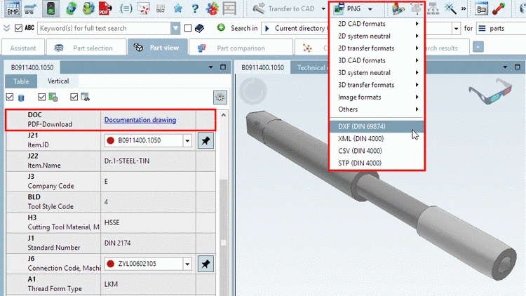 PDF link in table and additional files in export menu