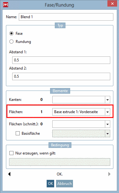 Dialog: 1 Face selected
