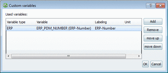 "Custom variables" dialog box