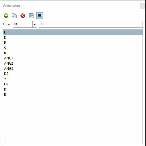 Listing of all existing dimensionings of a part