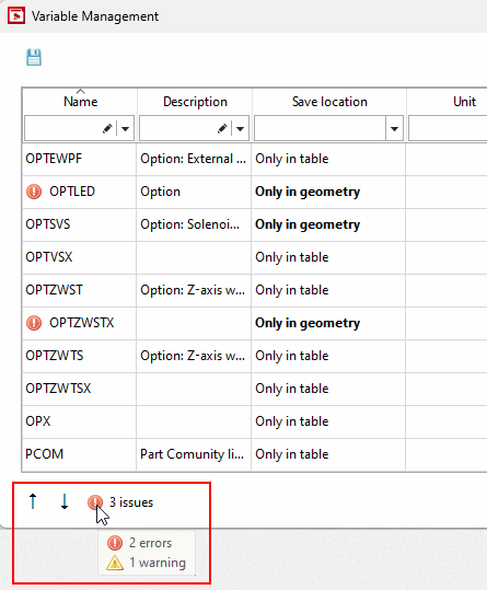 Variable management [Variable Management] with the new navigation aid