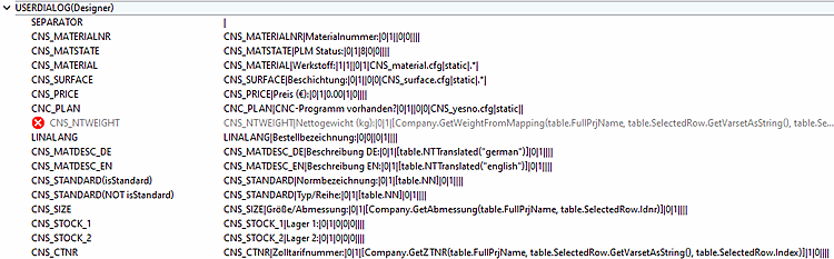 Example: Definition of the USERDIALOG for the "Designer" role