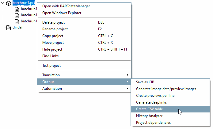 Create CSV table