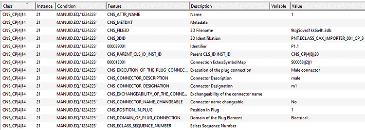 Instance data for a single pin (pin/single connection) with no. 1 of a plug (electrical domain)