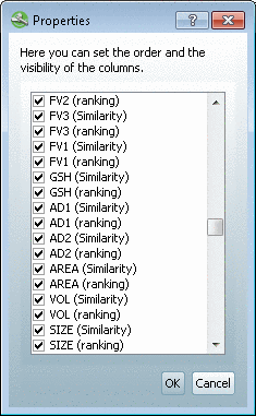 Column attribute Search resultDefine column display: Define for PARTdataManager -> dialog window Search results