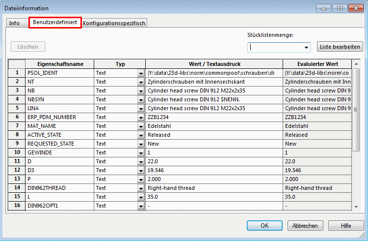 "File information" -> tabbed page "Custom"