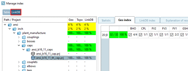 As in this example only one project line has an entry in the LinkDB, only this one line is displayed.