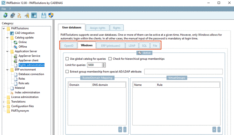 Category "Rights administration" -> "User databases"