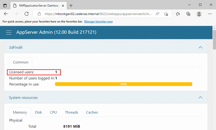 Tabbed page -> "Licensed users"