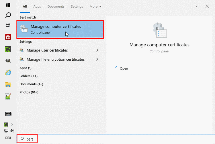 Manage computer certificates