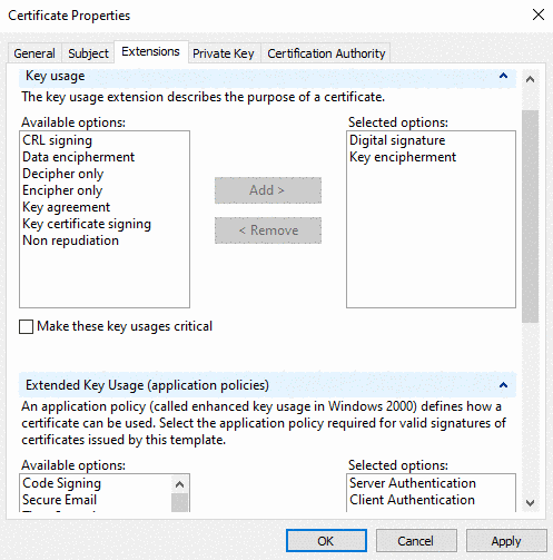Certificate Properties > Extensions