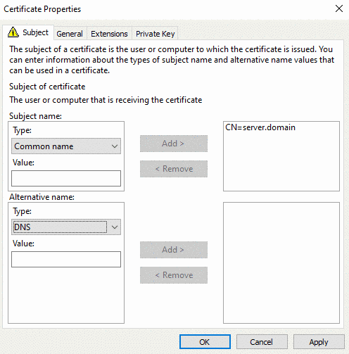 Certificate Properties > Subject