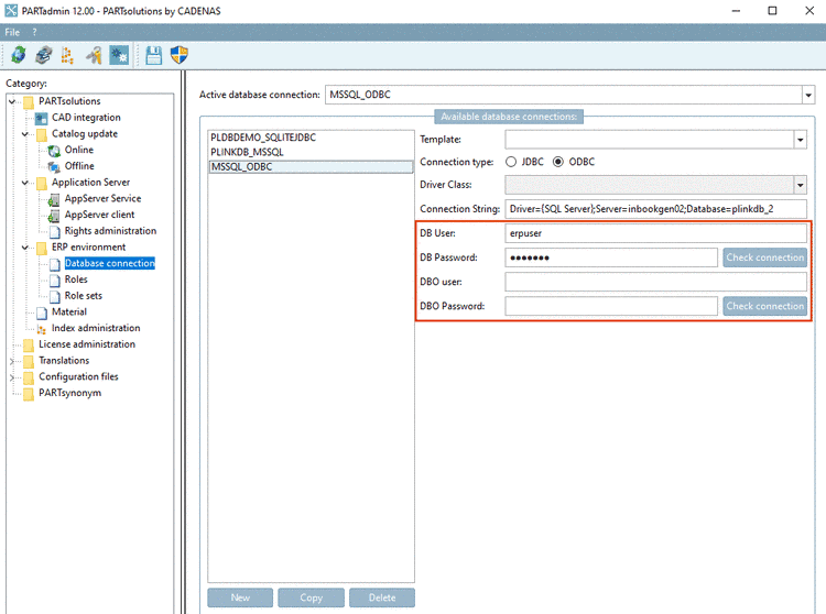Category "Database connection" -> Dialog area " Available database connections"