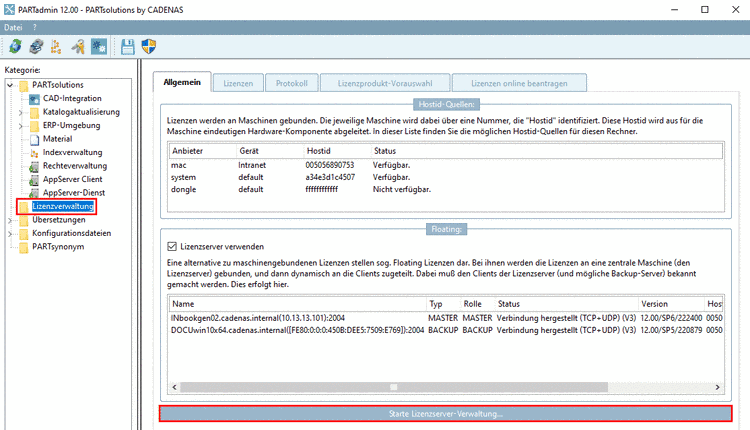 License administration - Tabbed page "General"