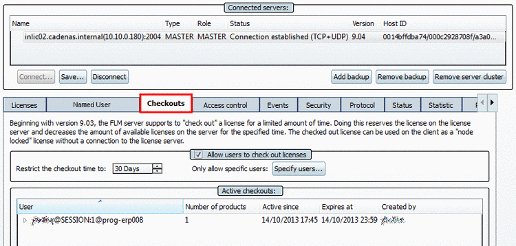 "Checkouts" tabbed page