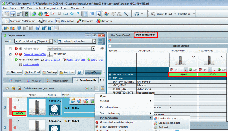Part comparison -> Tabular Compare -> Geometrical similarity