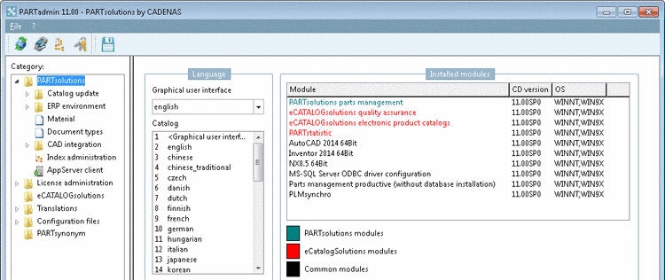 Language selection: Graphical user interface and Catalog