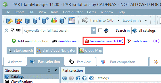 Call dialog box "Geometric search (3D)"