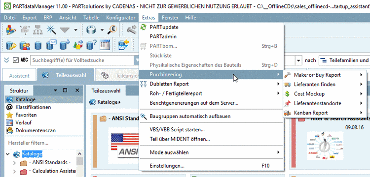 Display in UI "Purchineering" menu item, which has further submenus