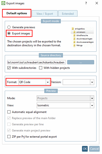Standard options [Default options] tab page