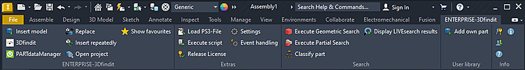 Example ENTERPRISE 3Dfindit toolbar in Inventor