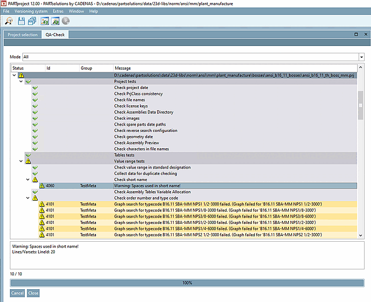 Docking window "QA check [QA-Check] "